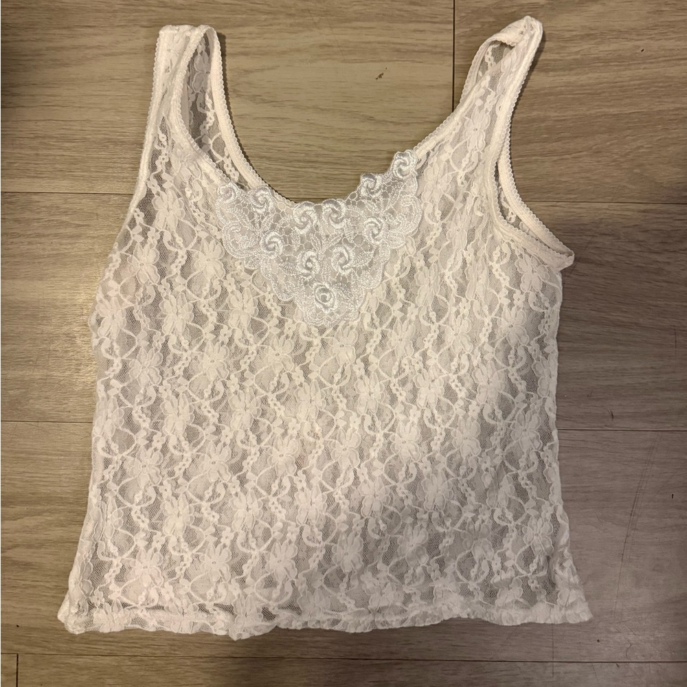 Lace Floral-Trim White Camisole